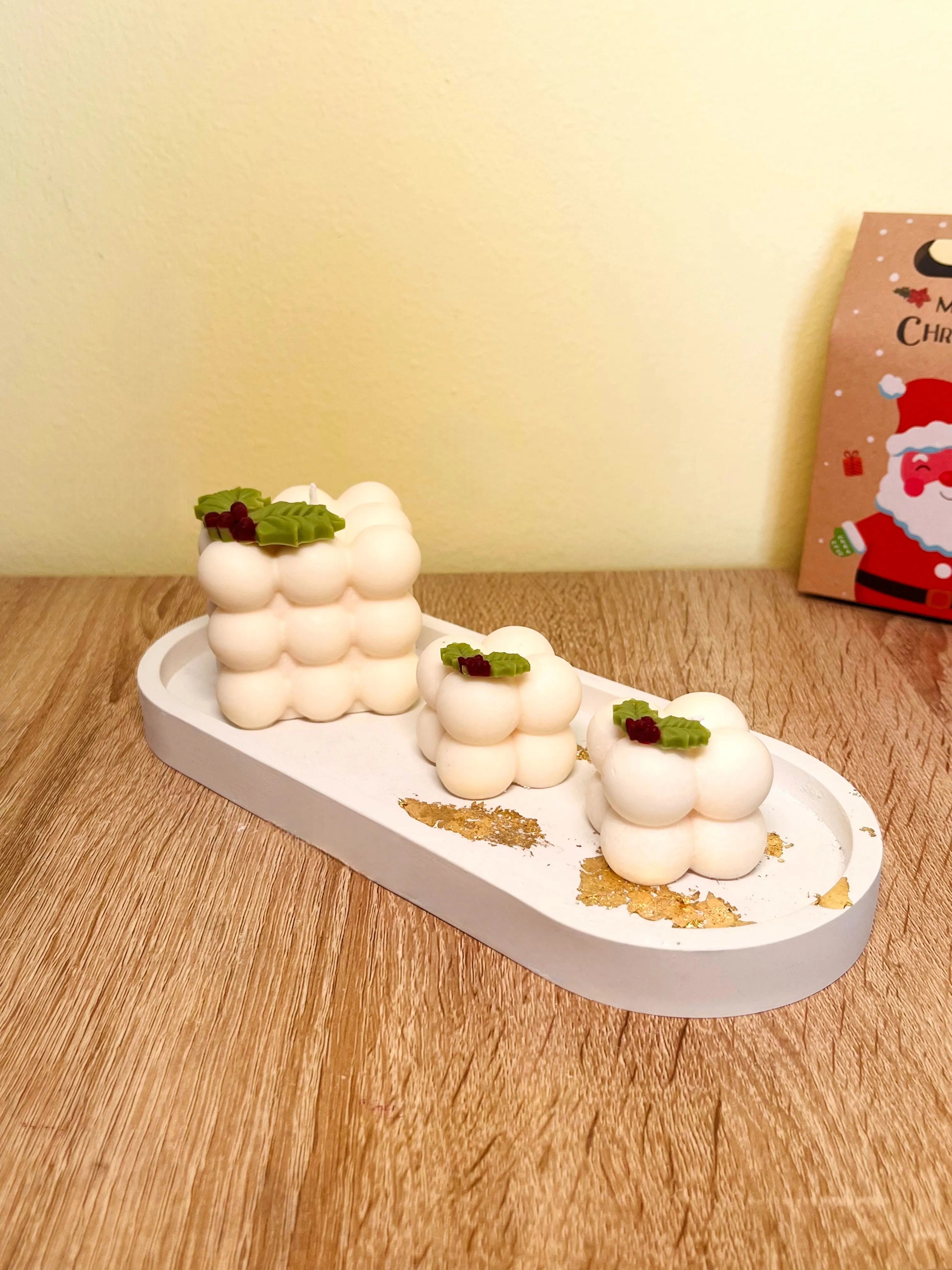 Σετ κύβων με γκι και πορσελάνινο χειροποίητο δίσκο