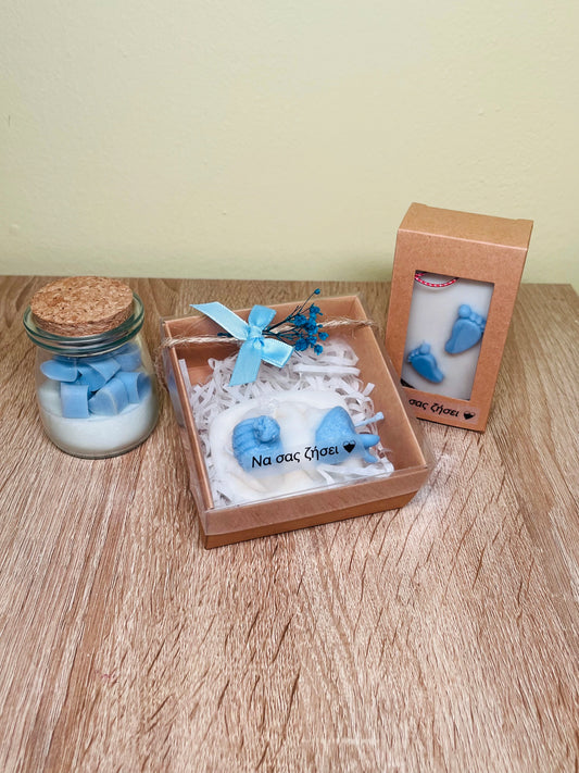 Wax Tablet & κερί σε γυάλινο βαζάκι & κερί σε σχήμα μωράκι