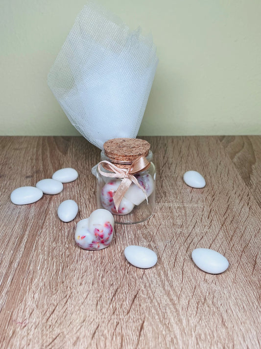 Μπομπονιέρα wax melts καρδιάς σε γυάλινο βαζάκι